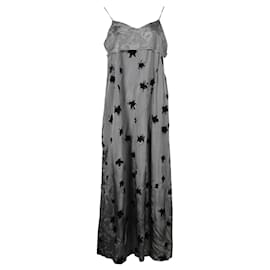 Comme Des Garcons-Grey with Black Velvet Flower Maxi Dress-Grey