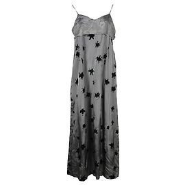 Comme Des Garcons Grau mit schwarzem Samt-Blumen-Maxikleid Grau