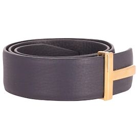 Tom Ford T-Bar Ridge Belt in Black Grain Leather Black