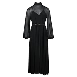 Diane Von Furstenberg-Elegante vestito lungo nero con maniche lunghe-Nero