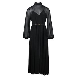 Diane Von Furstenberg Elegant Black Maxi Dress with Long Sleeves Black