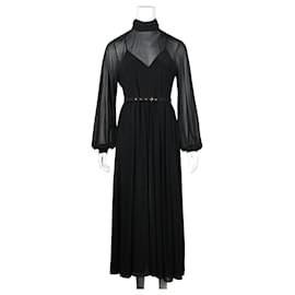 Diane Von Furstenberg-Elegante vestido maxi negro con mangas largas-Negro