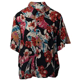 Saint Laurent-Saint Laurent Camisa manga curta com estampa havaiana em Lyocell multicolorido-Multicor