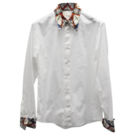 Alexander Mcqueen-Alexander McQueen Camisa de botão com gola e punhos estampados em algodão branco-Branco