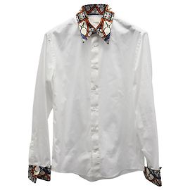 Camisa abotonada con cuello y puños estampados en algodón blanco de Alexander McQueen Blanco