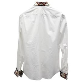 Alexander Mcqueen-Alexander McQueen Button Up Shirt with Printed Collar and Cuffs in White Cotton-White