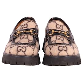 Gucci-GUCCI GG Loafer mit Horsebit aus beiger Wolle-Andere