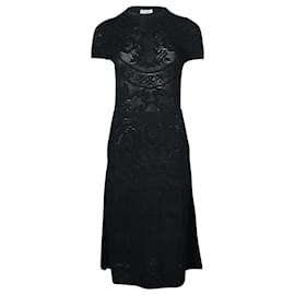 Valentino-Valentino Knitted Short Sleeve Midi Dress in Black Viscose-Black