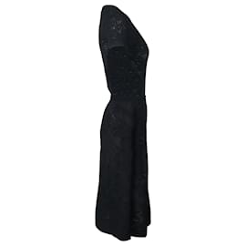 Valentino-Valentino Vestido midi manga curta tricotado em viscose preta-Preto