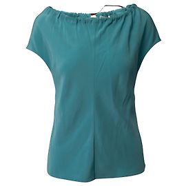 Blusa Diane Von Furstenberg decote com cordão em seda azul Azul