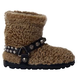 Miu Miu Ankle Boots Shearling Enfeitado em Pele Bege Bege