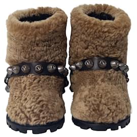 Miu Miu-Miu Miu Embellished Shearling Ankle Boots in Beige Fur-Beige
