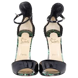 Christian Louboutin-Christian Louboutin Tropanita 100 Spiked High Heel Sandals in Black Patent Leather -Black