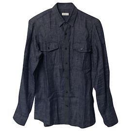 Dries Van Noten Langarmhemd aus marineblauem Leinen Blau Marineblau