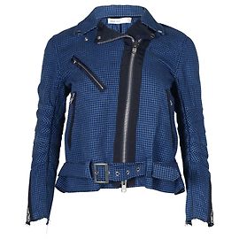 Sacai Luck Houndstooth Bikerjacke aus königsblauer Baumwolle Blau
