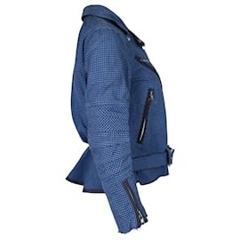 Sacai-Sacai Luck Houndstooth Biker Jacket in Royal Blue Cotton-Blue