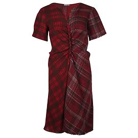 Acne Studios Tartan Design Dress in Red Wool Red