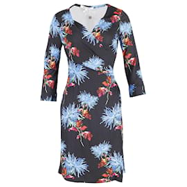 Diane Von Furstenberg-Diane Von Furstenberg Saihana Floral-Print Wrap Dress in Hewes Black Silk-Black