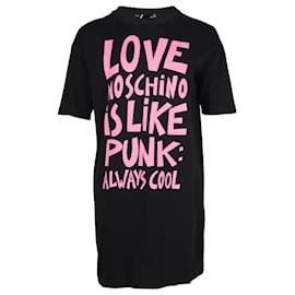 Love Moschino-Love Moschino Graphic Slogan Print T-Shirt-Kleid aus schwarzer Baumwolle-Schwarz
