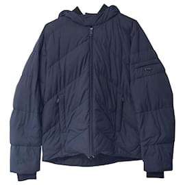 Prada-Prada Puffer Quilted Hooded Jacket in Navy Blue Polyester -Blue