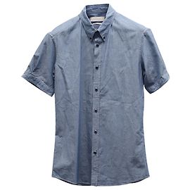 Camicia Button Down a maniche corte di Alexander McQueen in cotone blu Blu