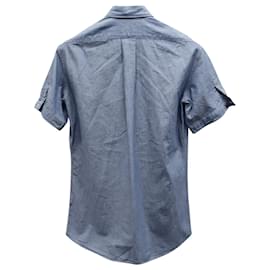 Alexander Mcqueen-Alexander McQueen Chemise boutonnée à manches courtes en coton bleu-Bleu