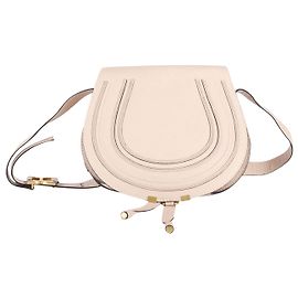 Bolsa de sela média Chloé Marcie em couro de bezerro Ivory Branco Cru