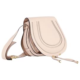 Chloé-Chloé Marcie Medium Saddle Bag in Ivory Calfskin Leather-White,Cream