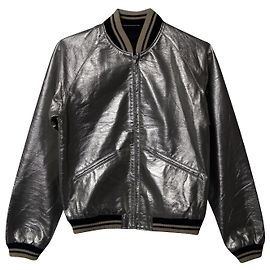Saint Laurent Teddy Faux-Patent Bomber Jacket in Silver Polyurethane Silvery