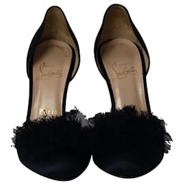 Christian Louboutin-Christian Louboutin Biba Frou Heels in Black Satin Lace-Black