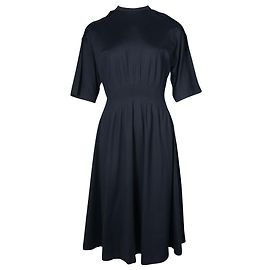Jil Sander Gerafftes Midikleid aus marineblauer Baumwolle Blau Marineblau