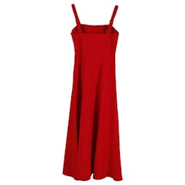 Staud-Staud Sleeveless Button Midi Dress in Red Cotton-Red