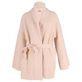 Michael Kors Grobstrick-Cardigan mit Gürtel aus cremefarbener Wolle Weiß Roh