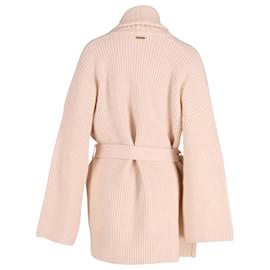 Michael Kors-Michael Kors Chunky Knit Belted Cardigan in Cream Wool-White,Cream