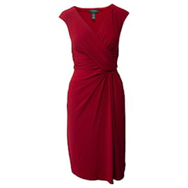 Ralph Lauren Robe drapée sur le devant en polyester rouge Rouge