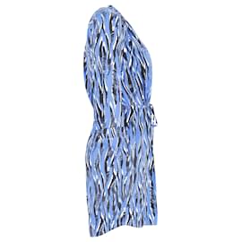 Diane Von Furstenberg-Vestido de seda azul con estampado de cebra y cintura anudada de Diane Von Furstenberg-Otro