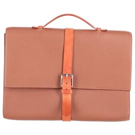 Hermès-Hermès Fjord Etriviere Meeting Briefcase Bag in Brown Leather-Brown