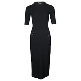 Victoria Beckham-Victoria Beckham Perforated Side Bodycon Dress in Black Viscose-Black
