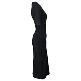 Victoria Beckham-Victoria Beckham Perforated Side Bodycon Dress in Black Viscose-Black