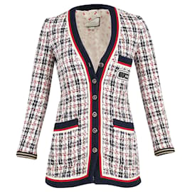 Gucci-Gucci Tweed Check Jacket with Gucci Patch in Multicolor Cotton-Multiple colors