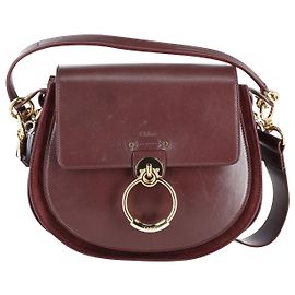 Borsa a Spalla Tess Large di Chloé in Pelle di vitello Bordeaux Bordò