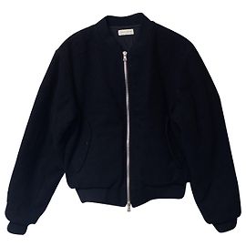 Dries Van Noten Backzip Bomber Jacket in Black Wool Black