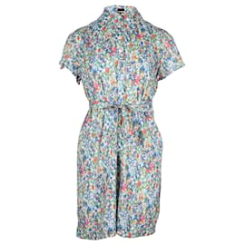 Apc-NO.P.C Prudence Vestido com estampa floral e cintura amarrada em algodão azul claro-Azul,Azul claro