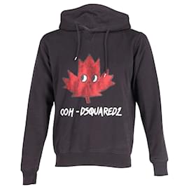 Dsquared2 Sudadera con capucha Maple Leaf Logo en algodón negro Negro