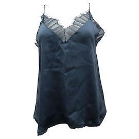 Unterhemd mit Iro-Spitzenbesatz aus blauer Seide Blau