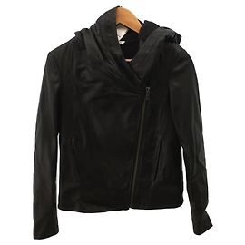 **Helmut Lang LTH JK mit Kapuze aus gewaschenem Lammleder/Lederjacke/S/Lammleder/Schwarz Schwarz