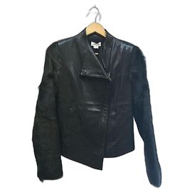 **Helmut Lang Carmine Fur Sleeve Leather Jacket//Leather/S/Black/Sleeve Fur/ Black