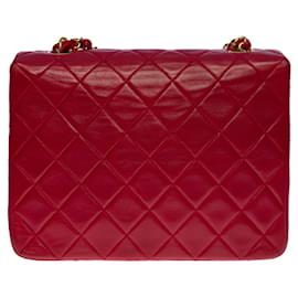 Chanel-Superb Chanel Mini Timeless Flap bag in red quilted lambskin,garniture en métal doré-Red