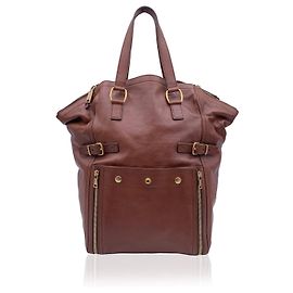 Yves Saint Laurent Brown Leather Downtown Tote Shoulder Bag Brown