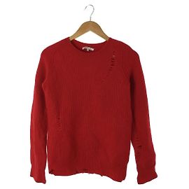 Helmut Lang **Helmut-Lang-Pullover (dünn)/Kaschmirmischung/beschädigter Rippstrick/M/Wolle/ROT/W Rot